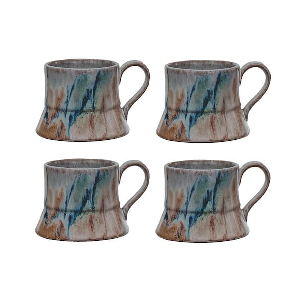 14 oz. Multicolor Stone Autumnal Harmony Reactive Glaze Beverage Mugs (Set of 4)