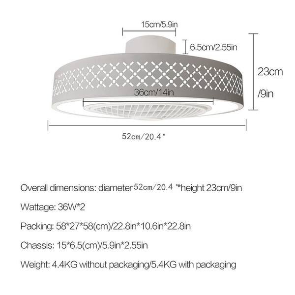 OUKANING 20.4 in. Round White Indoor Integrated LED Ceiling Fan 