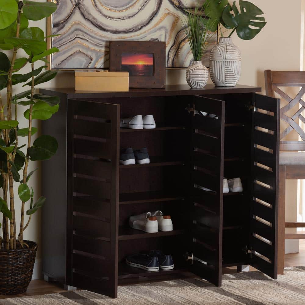 Adalwin Dark Brown 3-Door Wooden Shoe Storage Cabinet