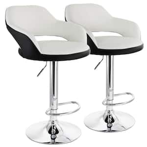 32 in. Black and White Low Back Tufted Faux Leather Adjustable Bar Stool with Chrome Base (Set of 2)