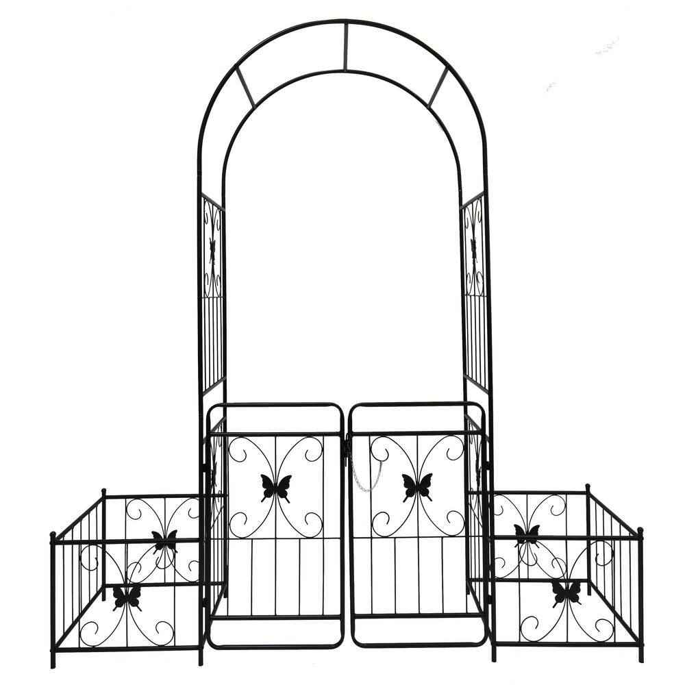 79.5 x 86.6 in. Garden Trellis, Metal Garden Arch with Gate, Climbing Plant