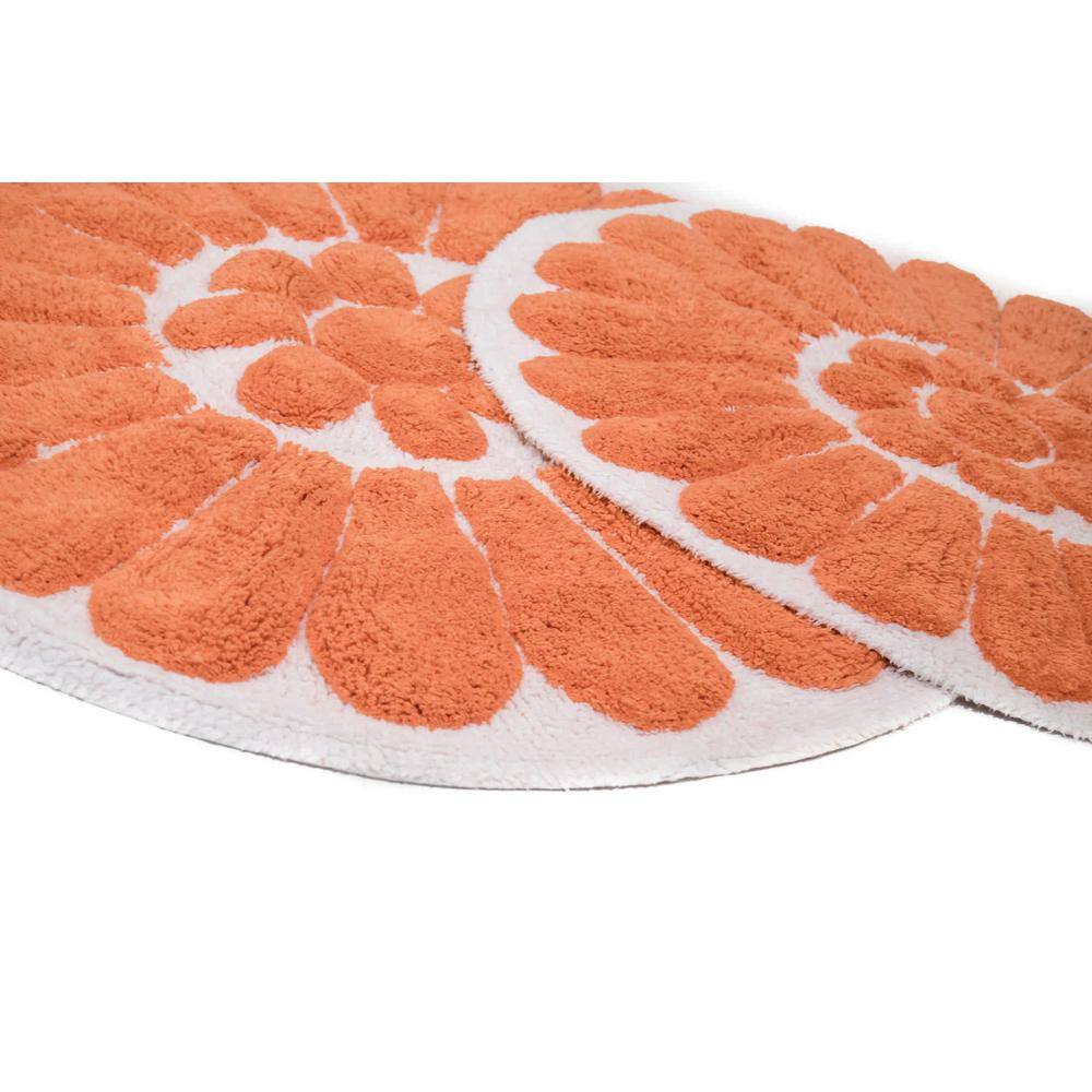 Coral and White Cotton Floral Bath Rug Set