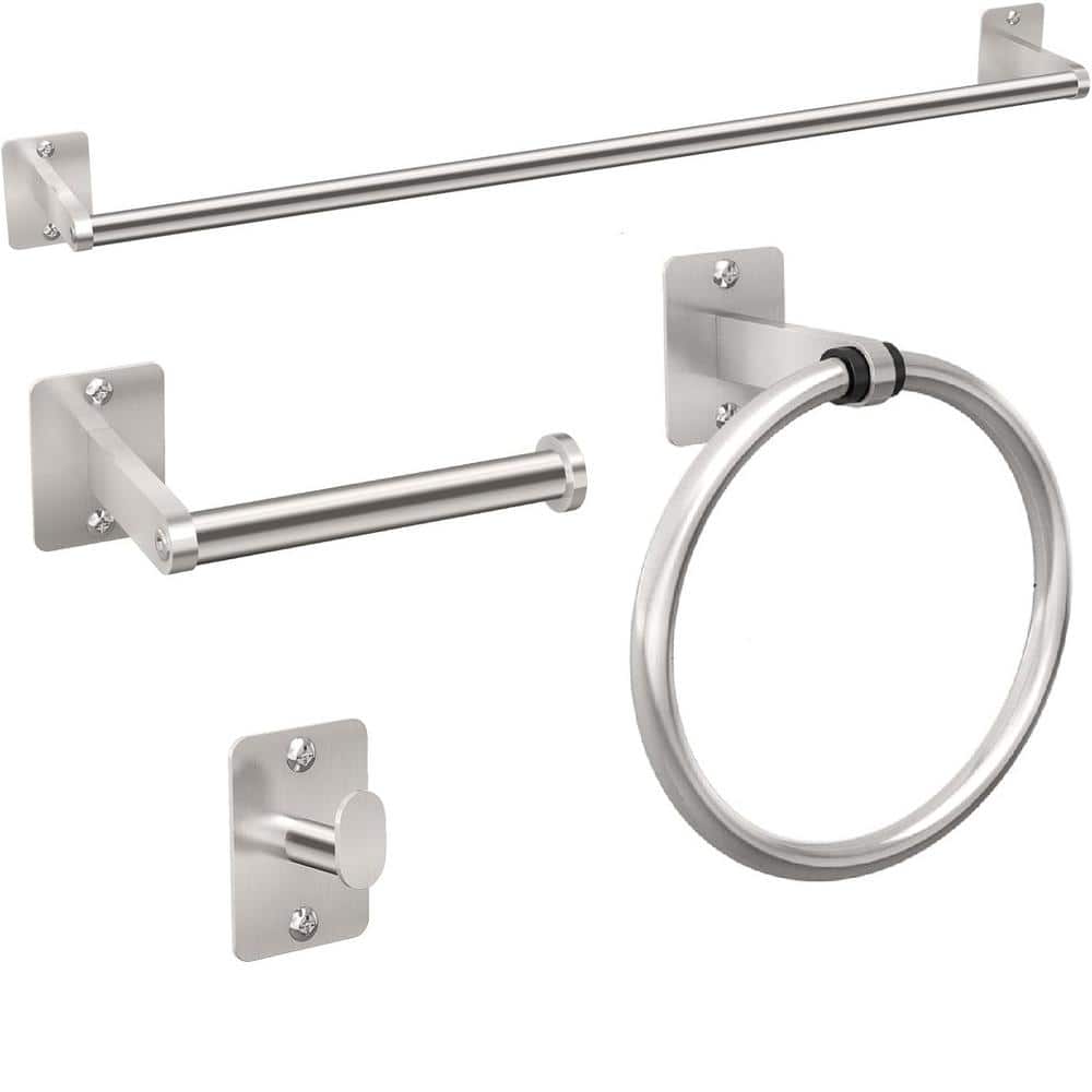 4-Piece Bath Hardware Set Wall Mounted Bathroom Accessories 24 Towel Bar