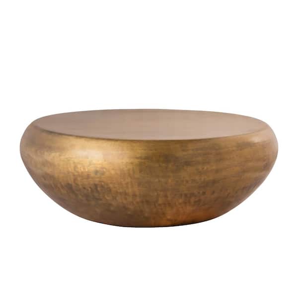 Pasargad Home 36 in. Brass Round Iron Coffee Table