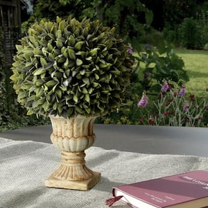 15 in. Green Artificial Sage Evergreen Ball in Urn