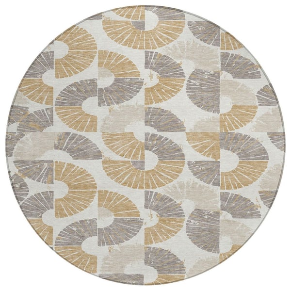 Chantille Machine Washable Indoor/Outdoor Abstract ACN2462 Ivory 8 ft. x 8 ft. Round Rug