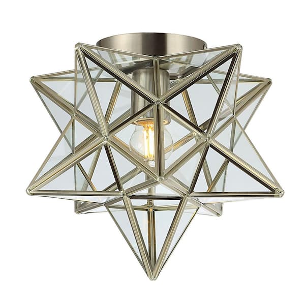 Stella 12 in. Nickel Moravian Star Semi-Flush Mount Light with Clear Glass Shade