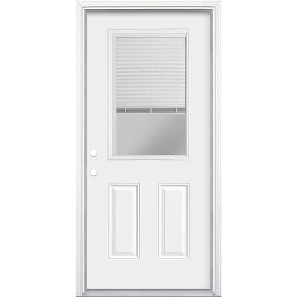 Masonite 36 in. x 80 in. Premium Clear 1/2-Lite Mini-Blind Right-Hand Inswing Primed Steel Prehung Front Door with Brickmold