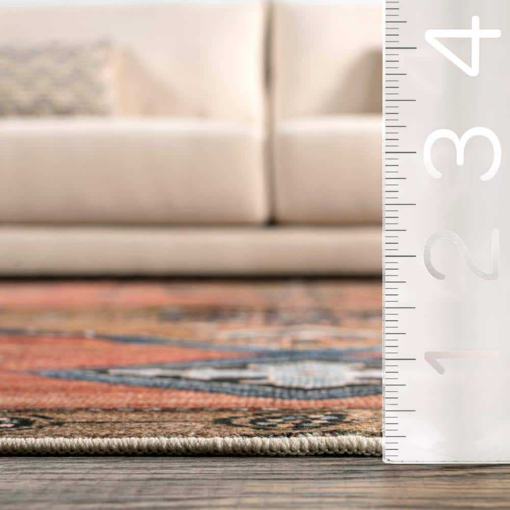 Gray and Rust Medallion 8' x 10' Washable Synthetic Area Rug