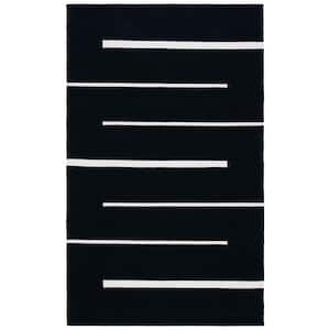 Montauk Black/Ivory Doormat 3 ft. x 5 ft. Geometric Lines Area Rug