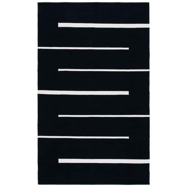 SAFAVIEH Montauk Black/Ivory Doormat 3 ft. x 5 ft. Geometric Lines Area Rug