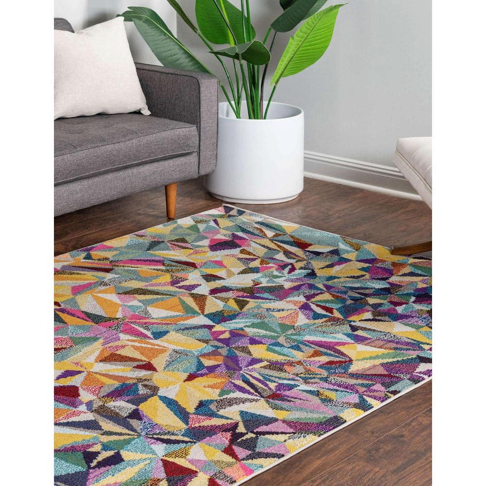 Vibrant Multi-Color Geometric Abstract Area Rug, 5x8