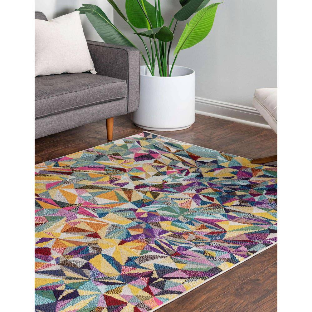 Blue Geometric 8' x 10' Stain-Resistant Synthetic Area Rug