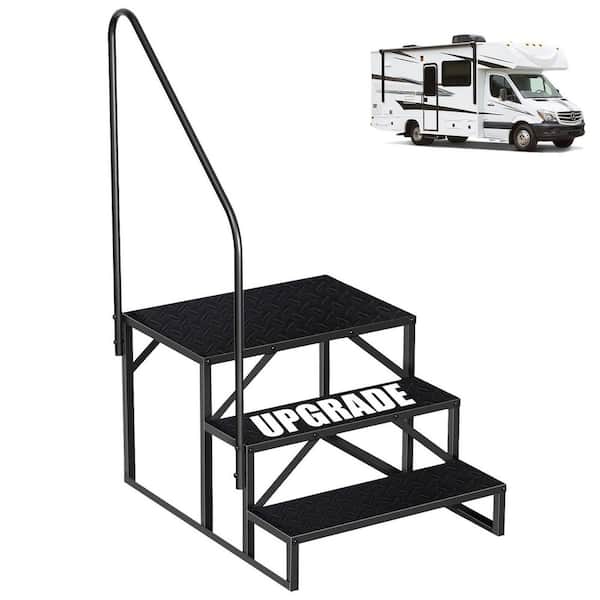 4.5 ft. Reach Hot Tub Steps, Outdoor Step Stool with Handrail, RV Stairs 3-Step, Heavy Duty Truck Camper Steps Ladders
