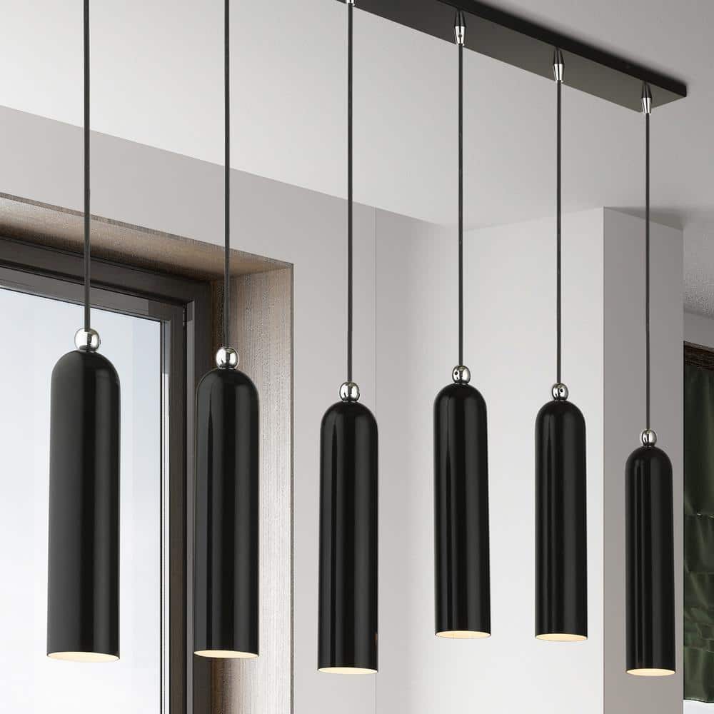 Ardmore 44" Shiny Black Glass and Chrome Linear Pendant Light
