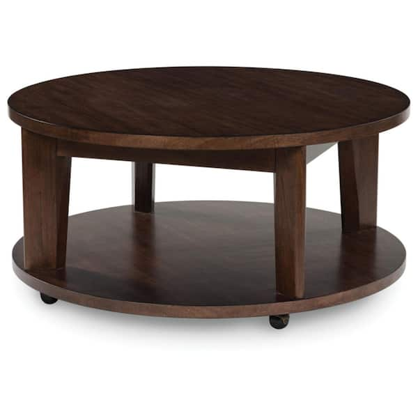 Signature Design By Ashley Korestone 2  42 in. Brown Round Wood Coffee Table with Casters