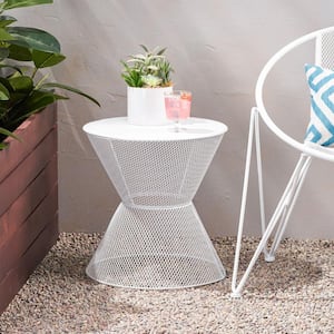 Nevada Matte White Hour Glass Shape Metal Outdoor Patio Side Table