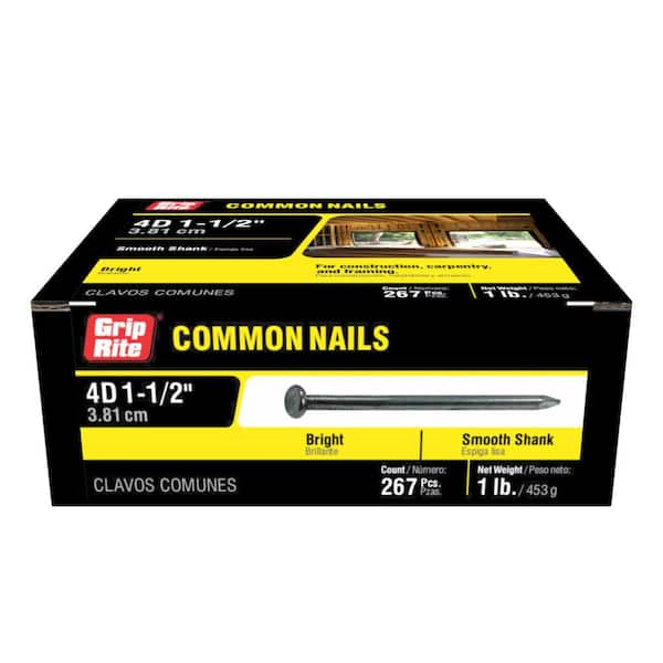 1-1/2 in. x 12-1/2-Gauge 4-penny Bright Steel Smooth Shank Common Nails 1 lb. Box