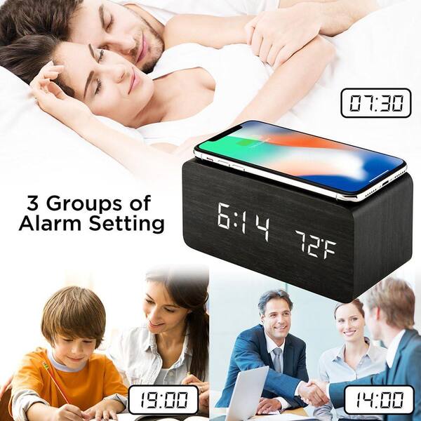 Afoxsos Black LED Digital Alarm Clock with Qi Wireless Charging