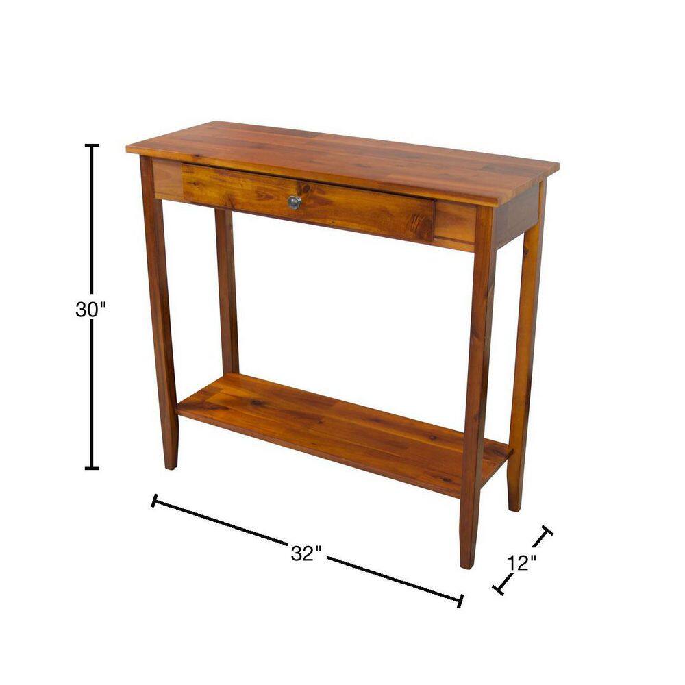 Mahogany Acacia Wood Console Table with Drawer and Shelf