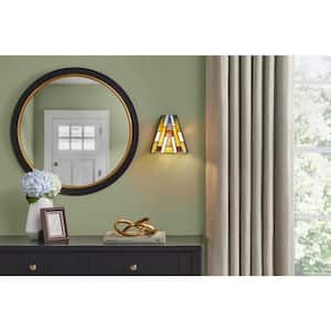 Fallsdale 1-Light Matte Black Wall Sconce with Tiffany Glass Shade
