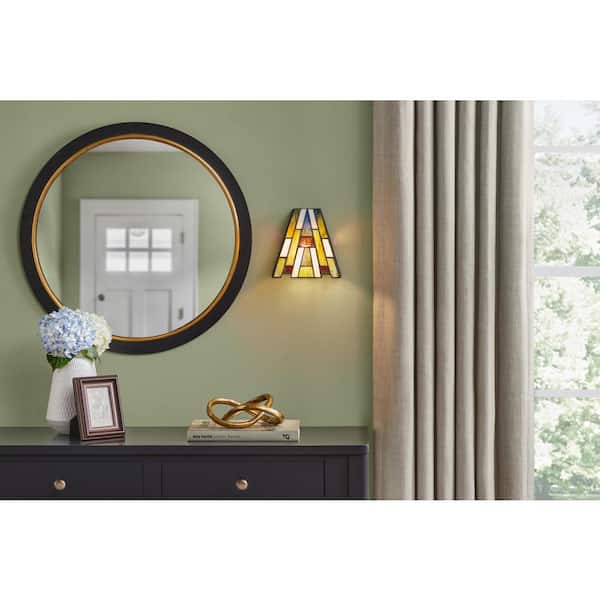 Fallsdale 1-Light Matte Black Wall Sconce with Tiffany Glass Shade