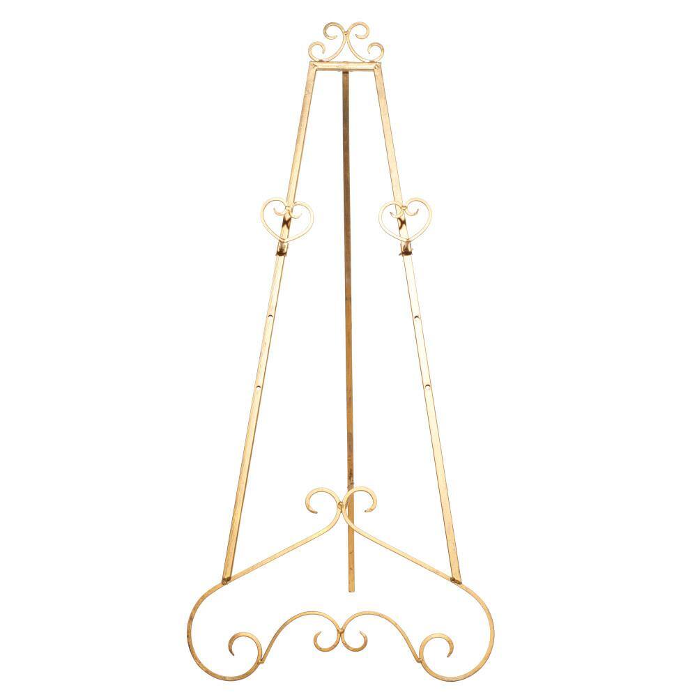 Gold Metal Scroll Adjustable Floor Easel with Chain Support