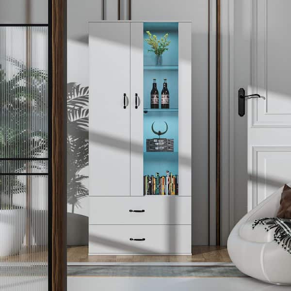 Seafuloy White Particle Board Side Cabinet with Shelving and Drawers