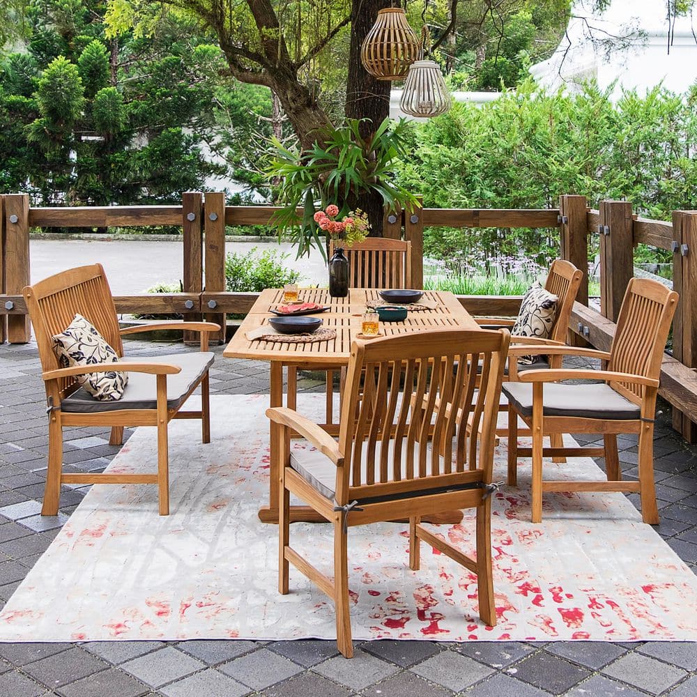 Caterina 6-Piece Teak Wood Outdoor Dining Set with Beige Cushions