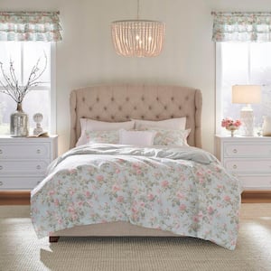 Madelynn 2-Piece Blue Floral Cotton Twin Duvet Cover Set