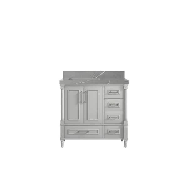 Willow Collections Hudson 36 in. W x 22 in. D x 36 in. H Left Offset Sink Bath Vanity in Coventry Gray with 2 in Piatra Gray Quartz Top