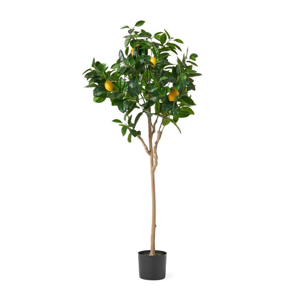 Realistic Look 4 .91 ft. Green Artificial Lemon Tree in Pot for