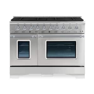 48 in. 8 Burner Double Oven Dual Fuel Range with Gas Stove and Electric Oven in Stainless Steel