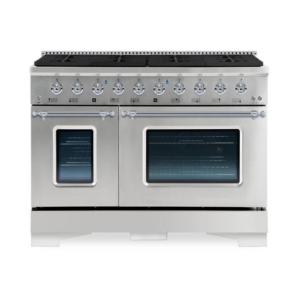 Hallman 48 in. 8 Burner Double Oven Dual Fuel Range with Gas Stove and Electric Oven in Stainless Steel