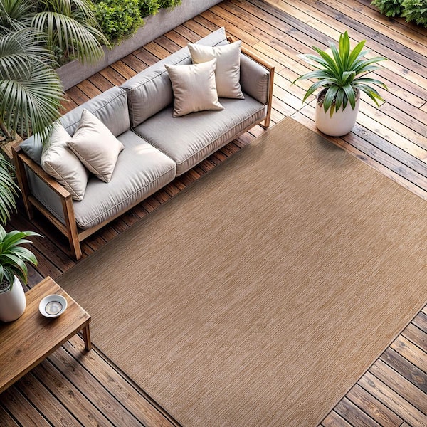 Sunshine Solid Jute 9 ft. x 12 ft. Indoor Outdoor Area Rug