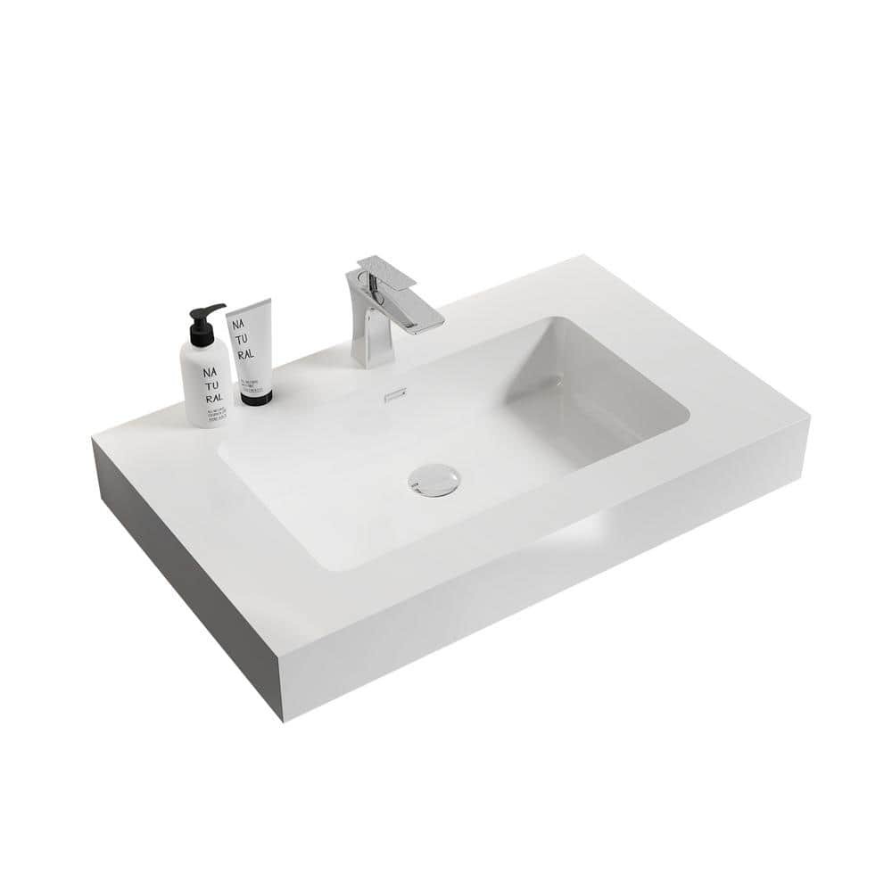 Glossy White Solid Surface Integrated Bathroom Sink Basin