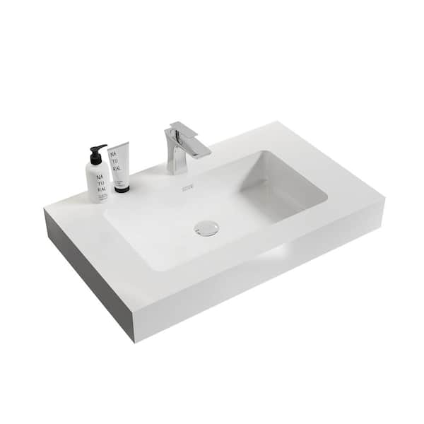 29.9 in. Integrated Solid Surface Basin Bathroom Sink in White