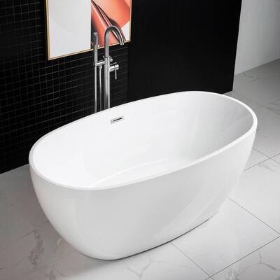 Rouen 59 in. Acrylic FlatBottom Double Ended Bathtub with Polished Chrome Overflow and Drain Included in White