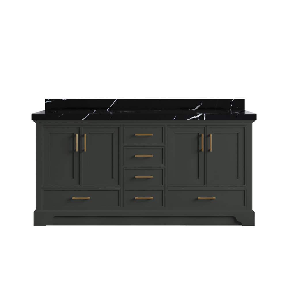 Charlotte 72" Double Sink Black Quartz Top Freestanding Vanity