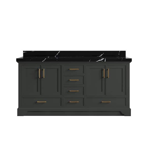 Willow Collections Charlotte 72 in. Double Sink Freestanding Black Top Bath Vanity with Calacatta Black Qt. Top Unassembled