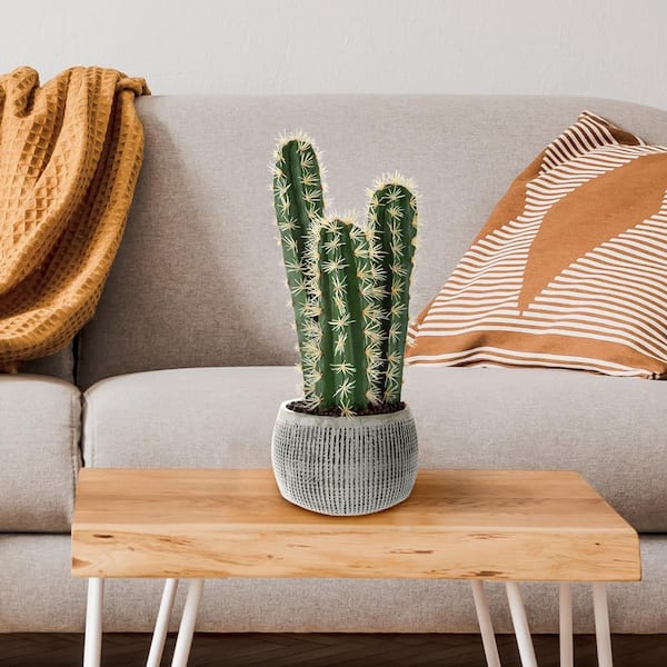 Pure Garden Faux Potted Cactus Plant 22 in. Artificial Hedge Cacti Succulent in a Clay Fiber Pot