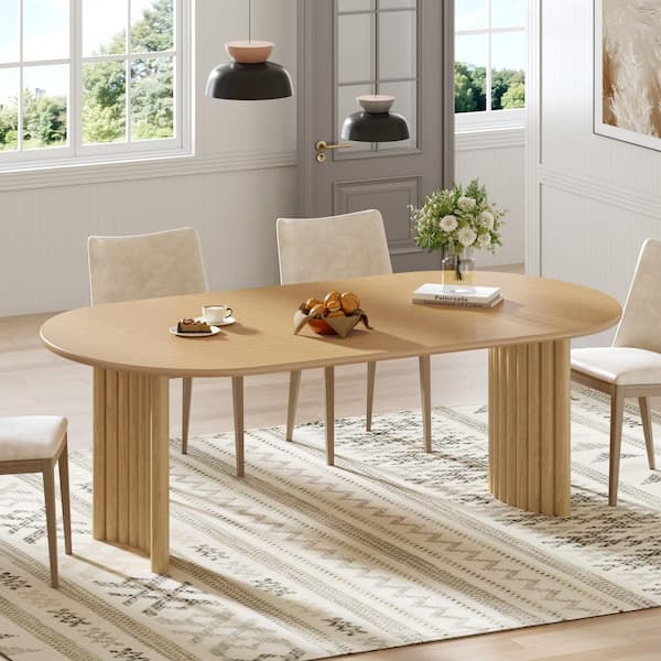 Haiden Natural Color Wood Double Pedestal Base 67 in. x 33.5 in. Oval Dining Table (Seats 6)