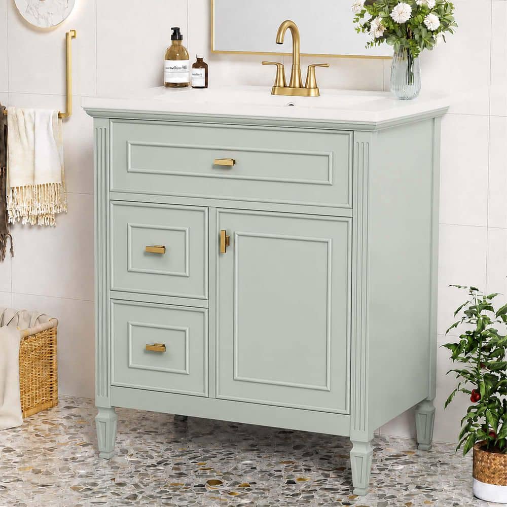 30 in. Single Sink Green Bath Vanity with White Ceramic Top (Self Assembly Needed)