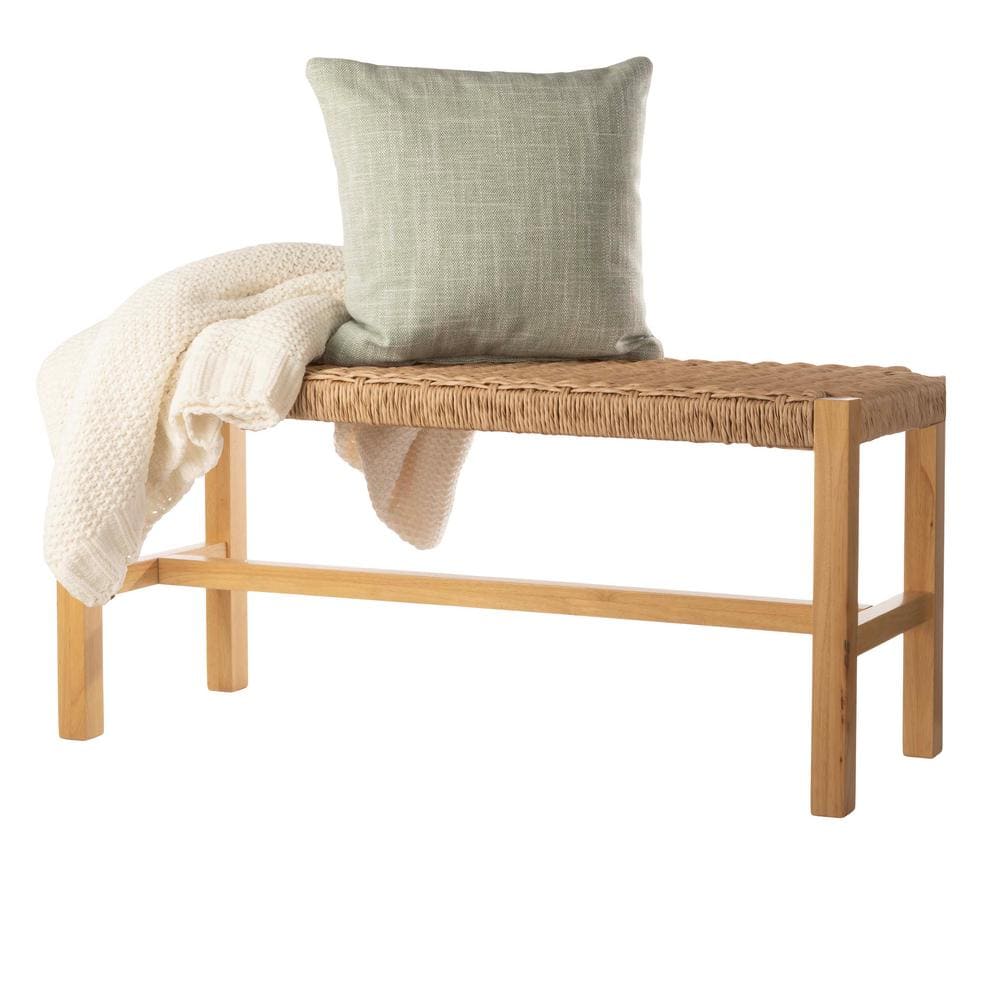 Newport 40-Inch Natural Wood Bench with Woven Rope Seat
