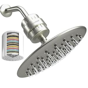 9.5 in. Round Shower Filter Head with Water Filter Cartridge Reduces Chlorine High Pressure in Brushed Nickel