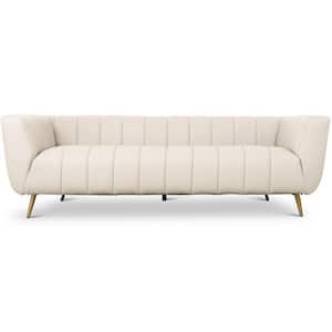 Martin 85.5 in. W Square Arm Genuine Leather Luxury Rectangle Living Room Sofa in Ivory (Seats 3)