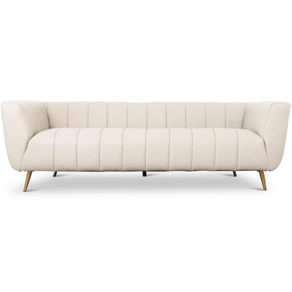 Ashcroft Furniture Co Martin 85.5 in. W Square Arm Genuine Leather Luxury Rectangle Living Room Sofa in Ivory (Seats 3)