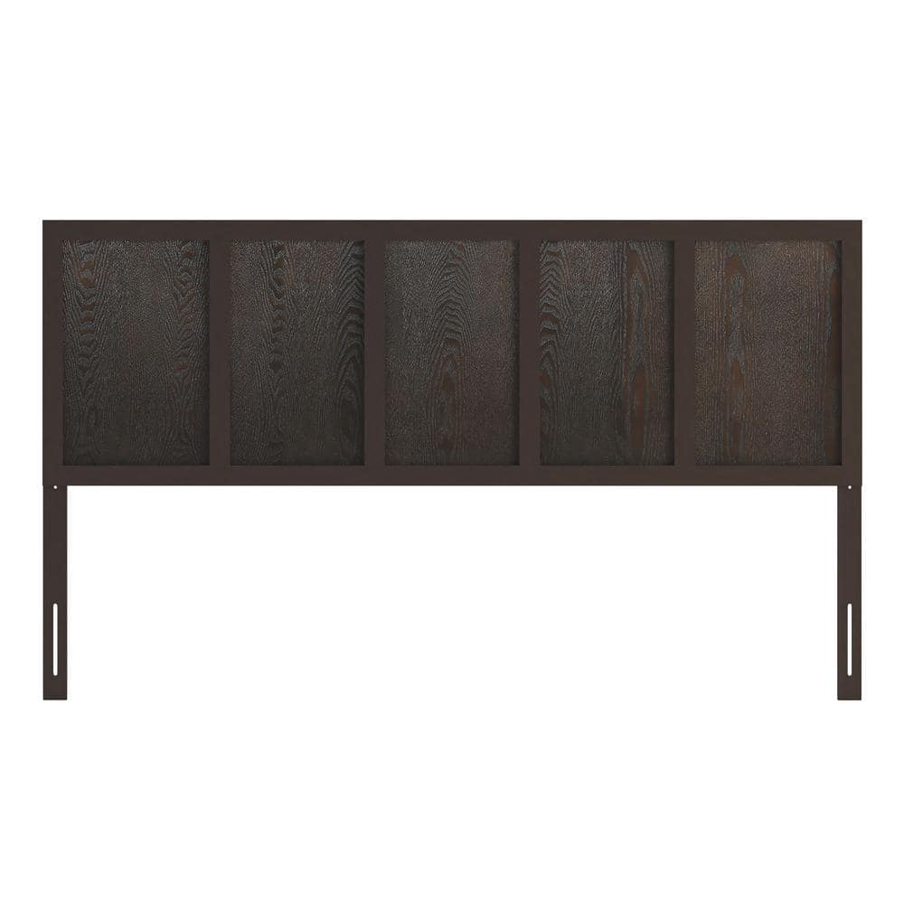 King Dark Brown Solid Wood and Metal Paneled Headboard