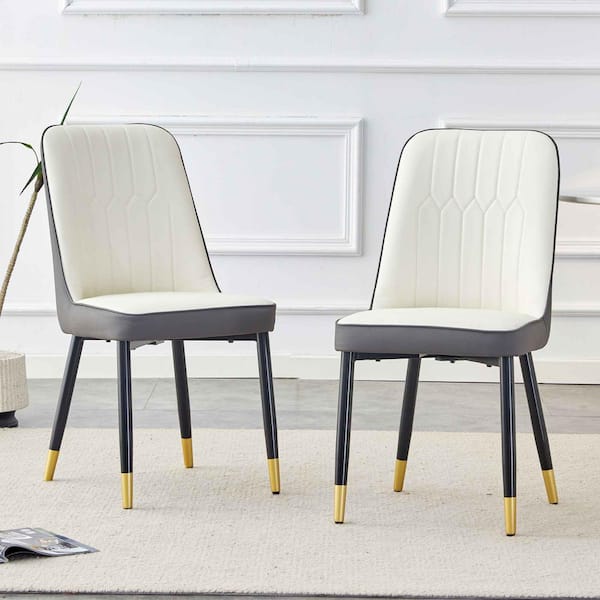 Polibi Modern White/Gray PU Leather Seat Dining Chairs Set of 2 for Kitchen, Living, Dining Room