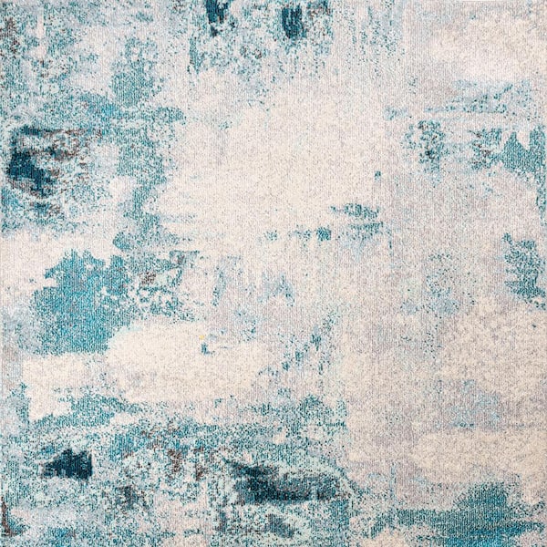 Contemporary Pop 4 ft. Cream/Blue Modern Abstract Vintage Square Area Rug